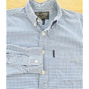Abercrombie & Fitch Mens Small Blue White Gingham Check Button Up Long Sleeve